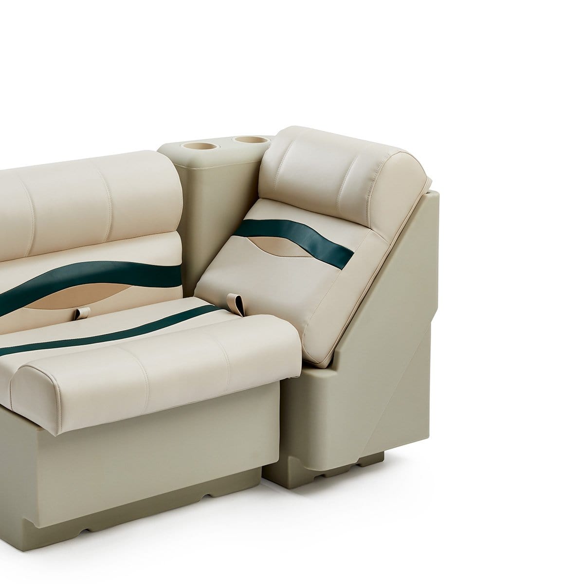 DeckMate Premium Left Lean Back Boat Seat attached #color_ivory, green & tan