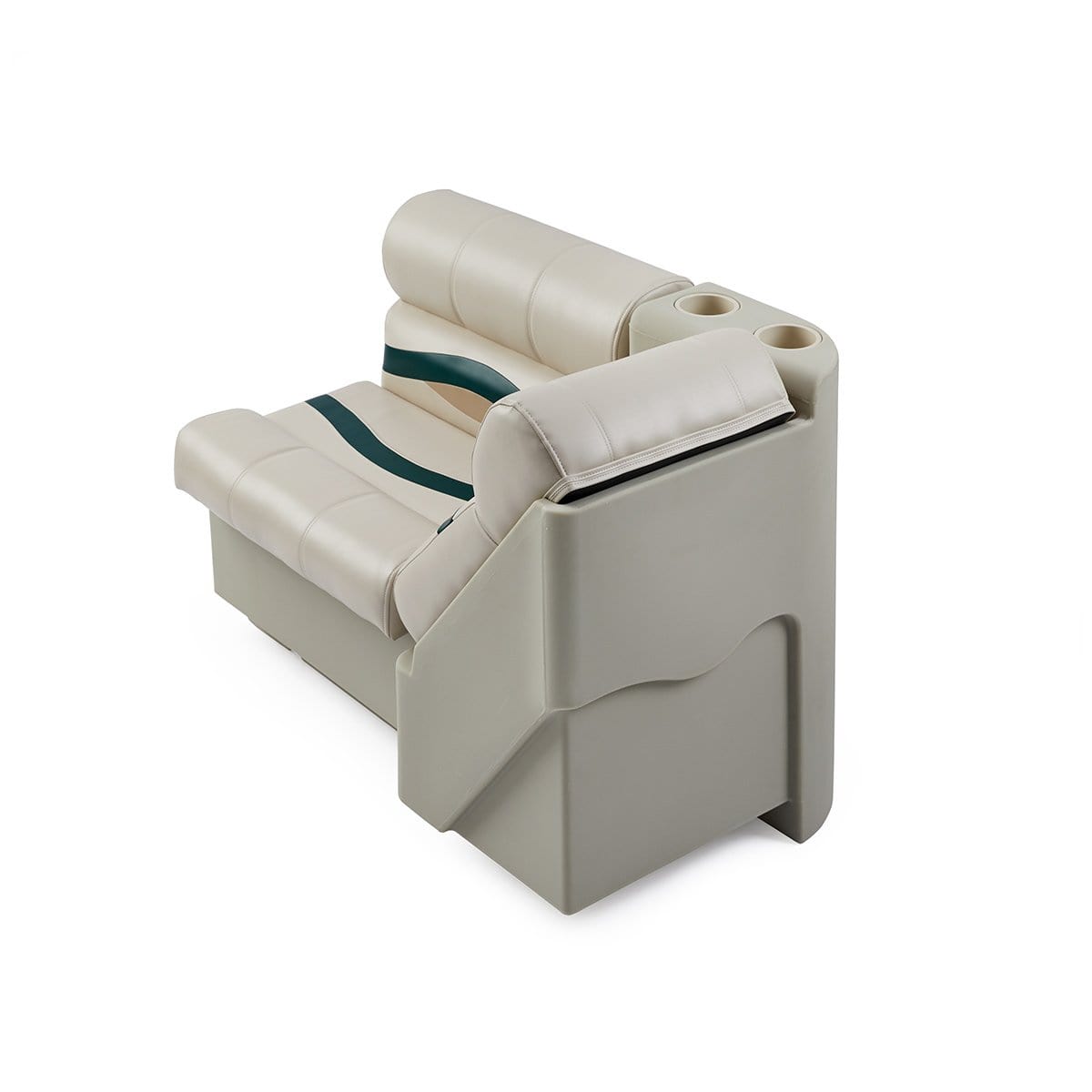 DeckMate Premium Left Lean Back Boat Seat attached rear #color_ivory, green & tan