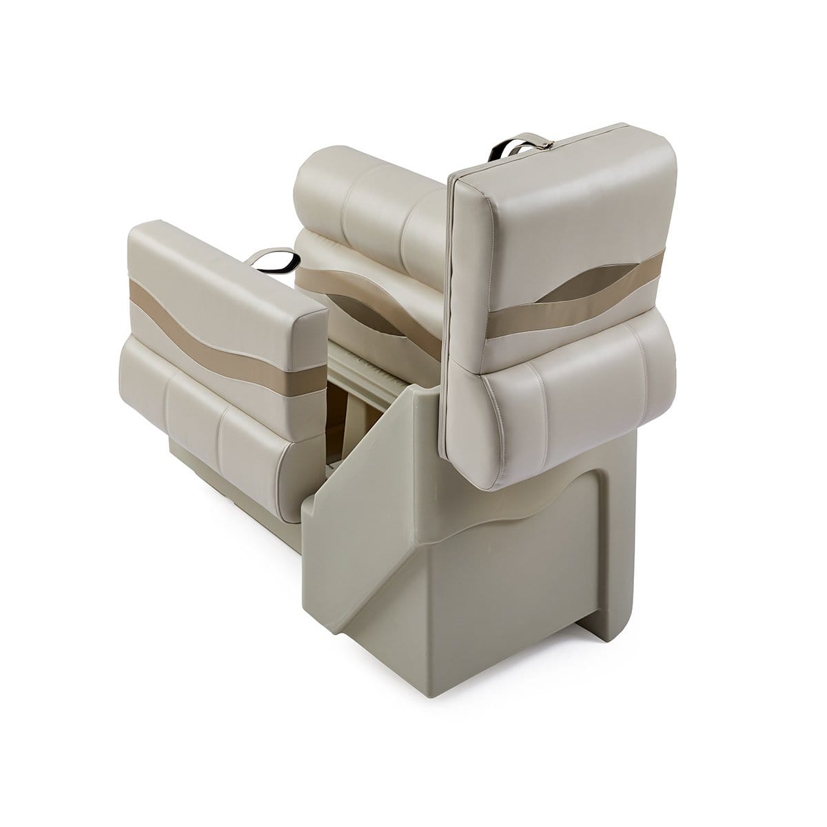 DeckMate Premium Left Lean Back Boat Seat attached open #color_ivory, tan & beige