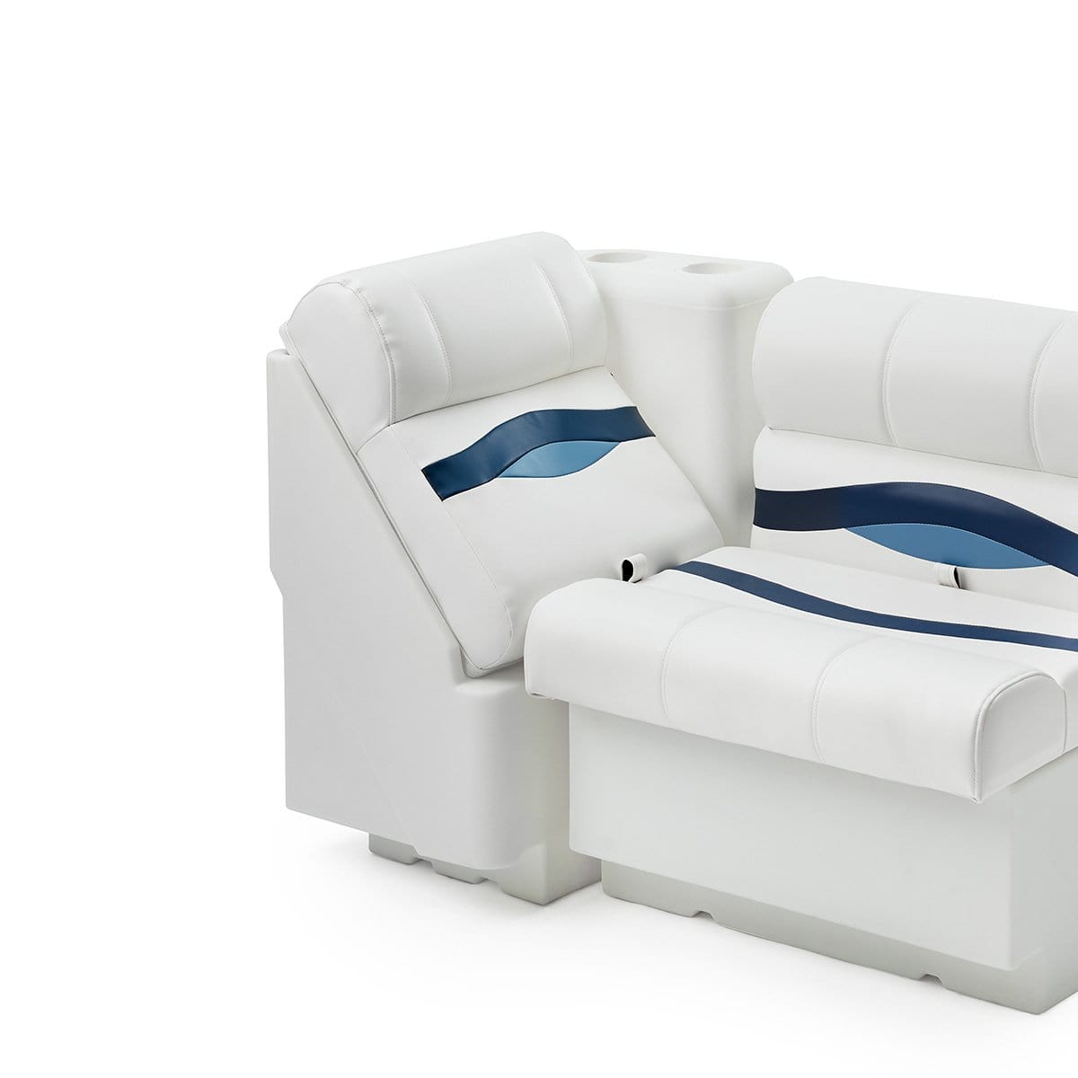 DeckMate Premium Right Lean Back Boat Seat attached #color_white, blue & light blue