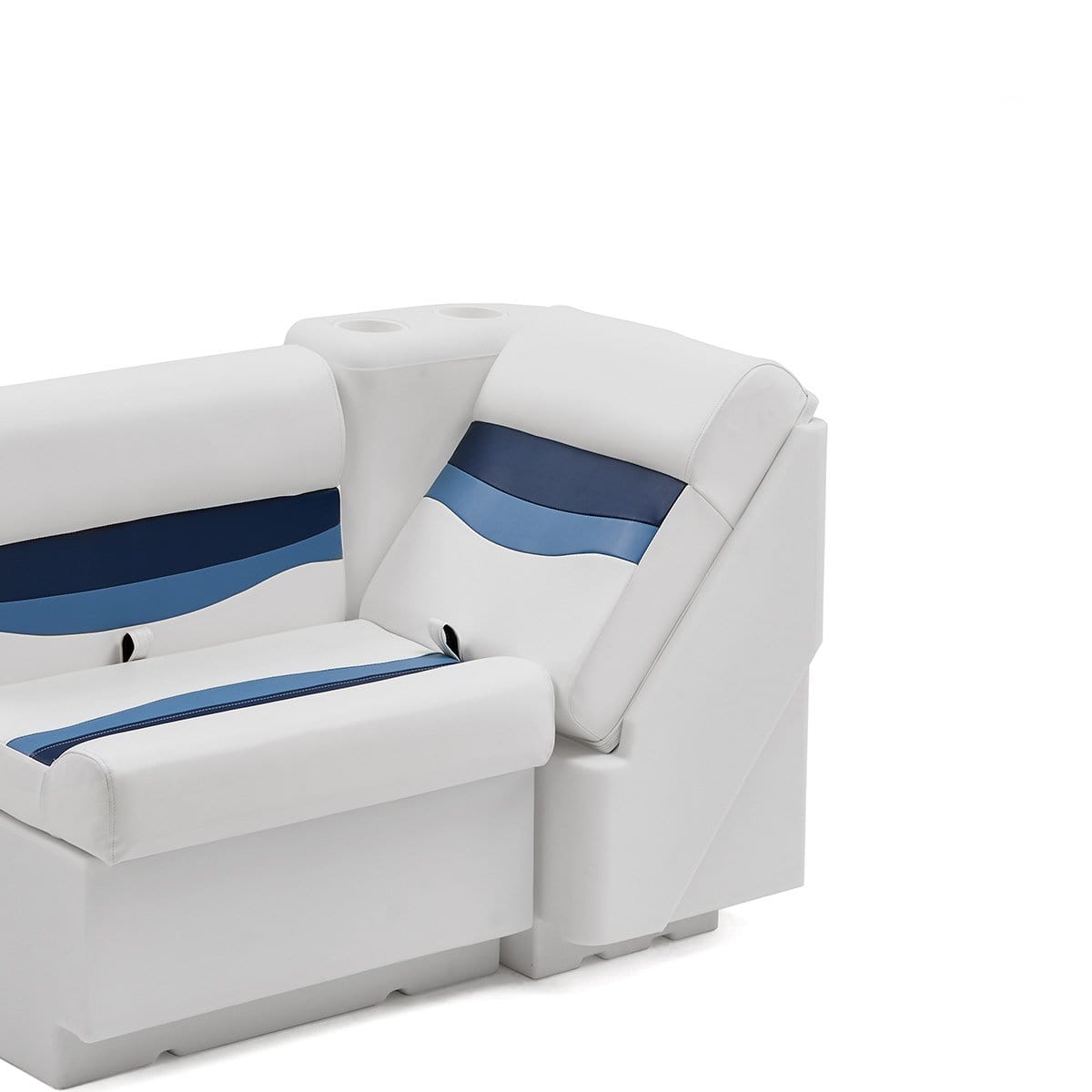 DeckMate Classic Left Lean Back Pontoon Seat attached #color_white, blue & light blue