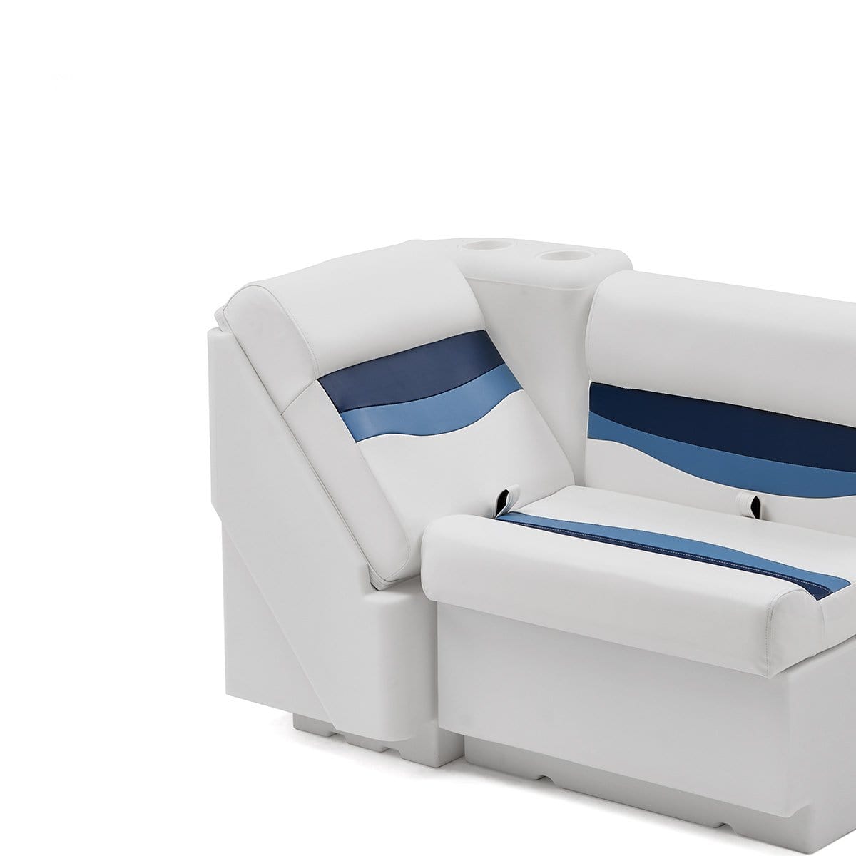 DeckMate Classic Right Lean Back Boat Seat attached #color_white, blue & light blue