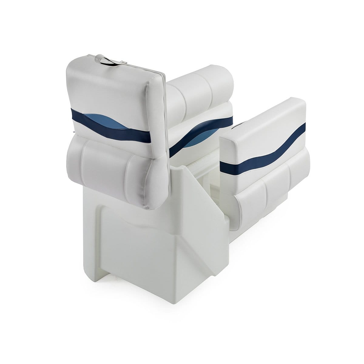 DeckMate Premium Right Lean Back Boat Seat attached open #color_white, blue & light blue