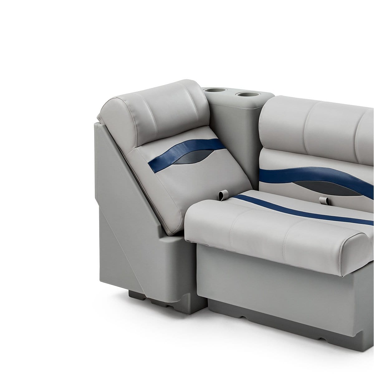 DeckMate Premium Right Lean Back Boat Seat attached #color_gray, blue & charcoal