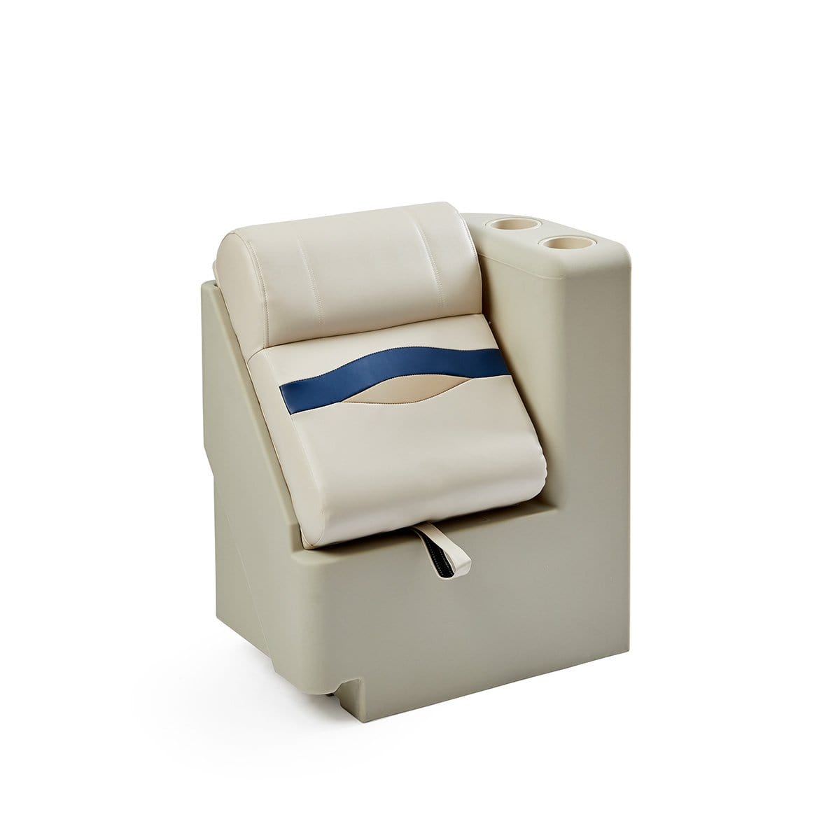 DeckMate Premium Right Lean Back Boat Seat #color_ivory, blue & tan