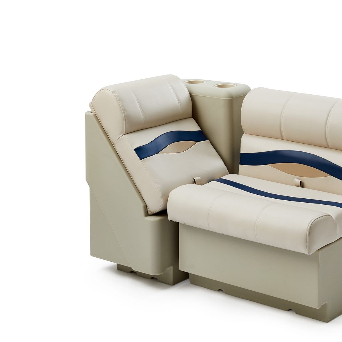 DeckMate Premium Right Lean Back Boat Seat attached #color_ivory, blue & tan