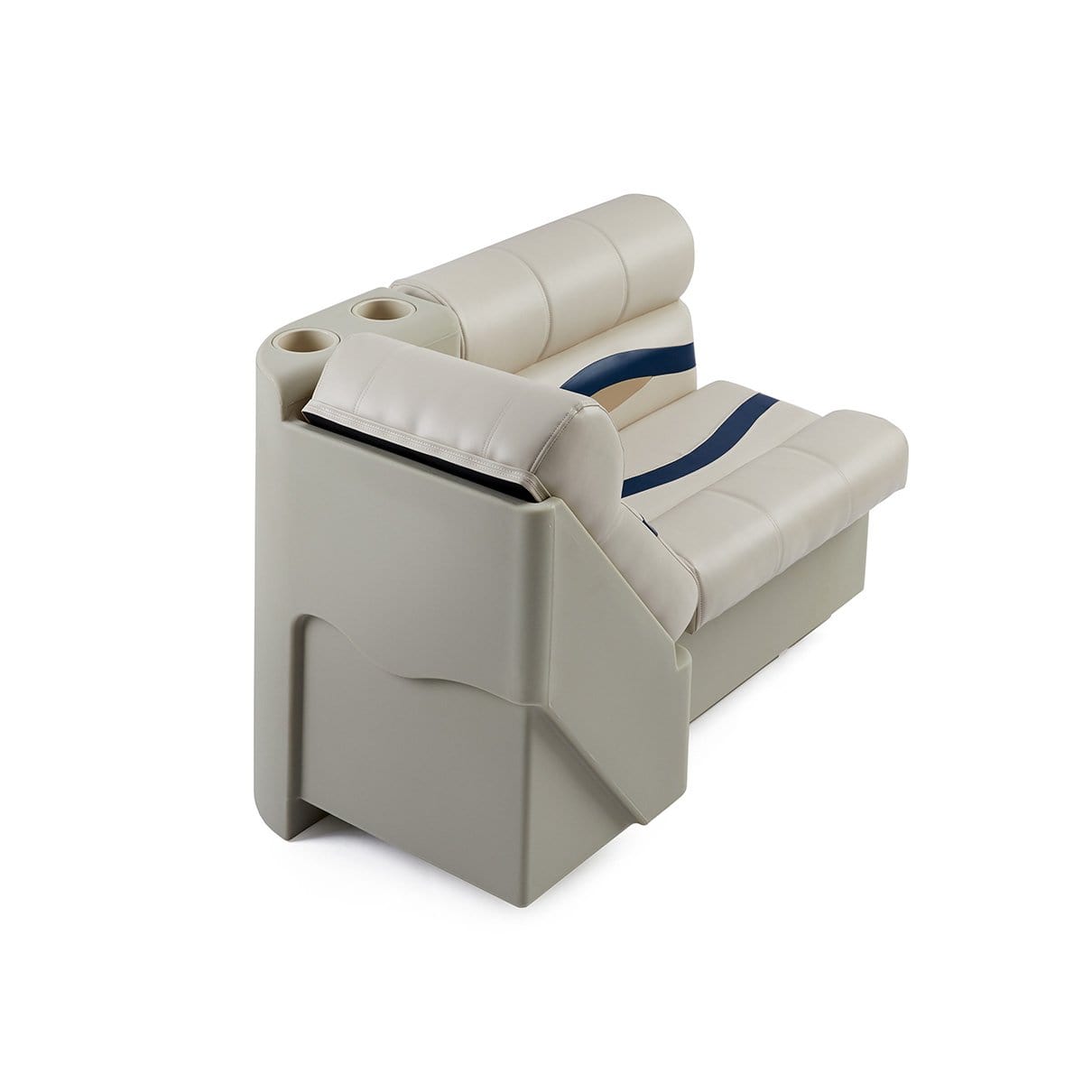 DeckMate Premium Right Lean Back Boat Seat attached rear #color_ivory, blue & tan