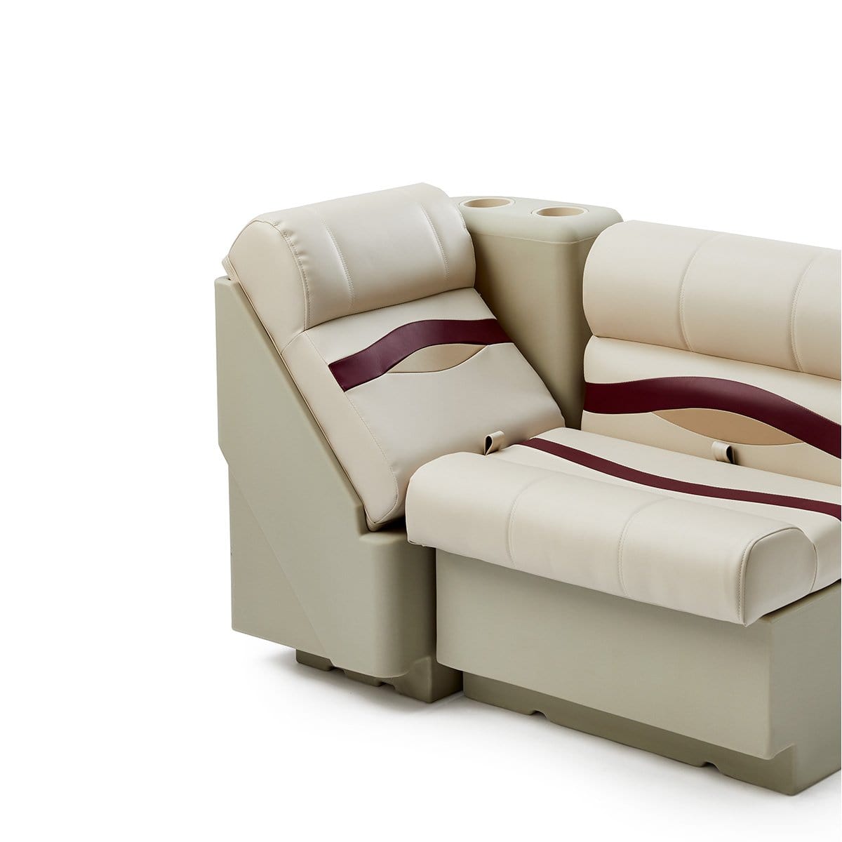 DeckMate Premium Right Lean Back Boat Seat attached #color_ivory, burgundy & tan