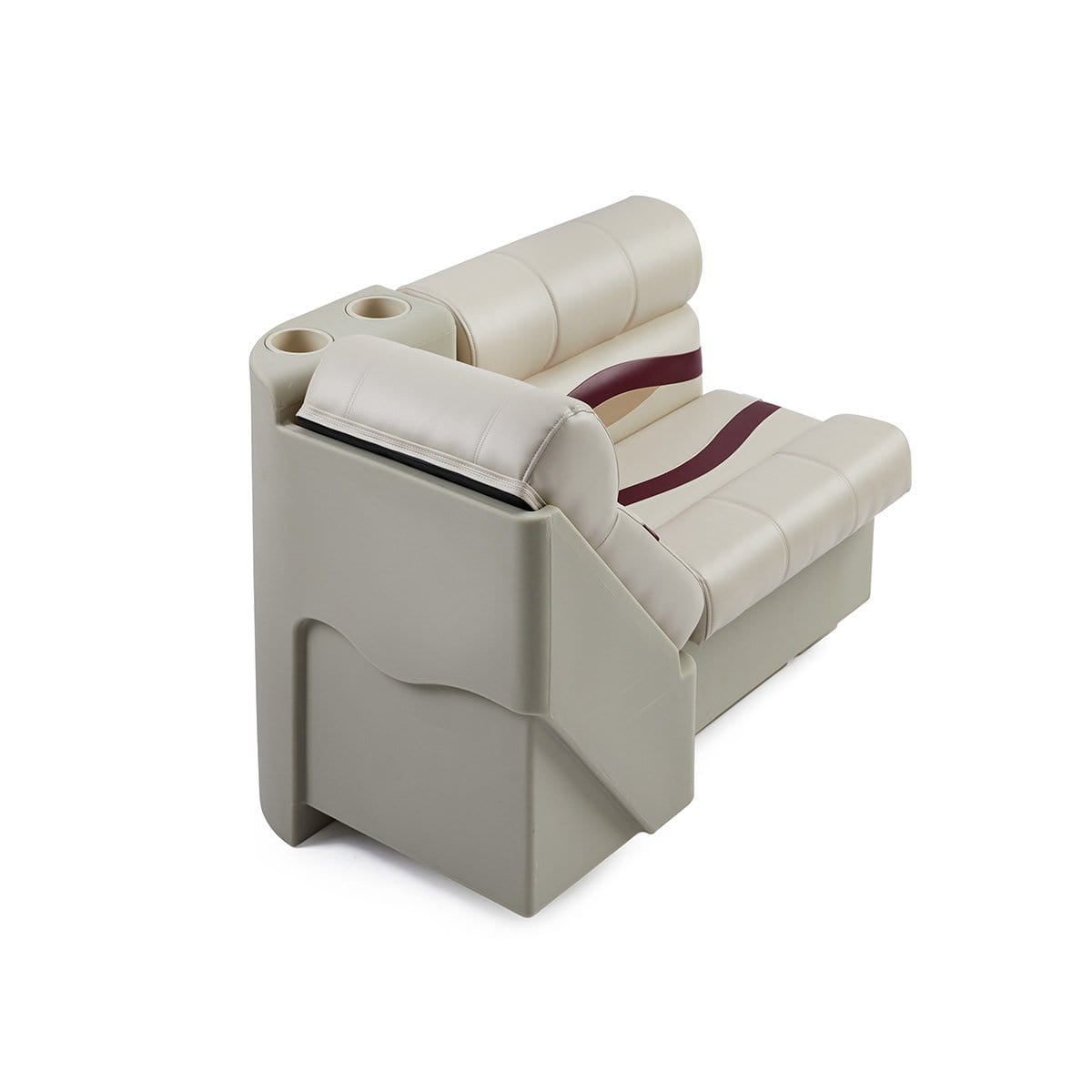 DeckMate Premium Right Lean Back Boat Seat attached rear #color_ivory, burgundy & tan