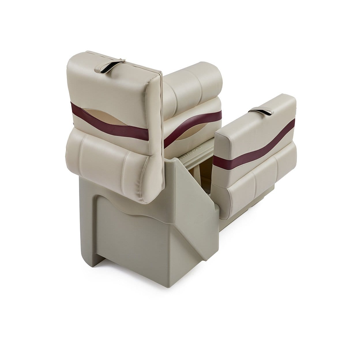 DeckMate Premium Right Lean Back Boat Seat attached open #color_ivory, burgundy & tan