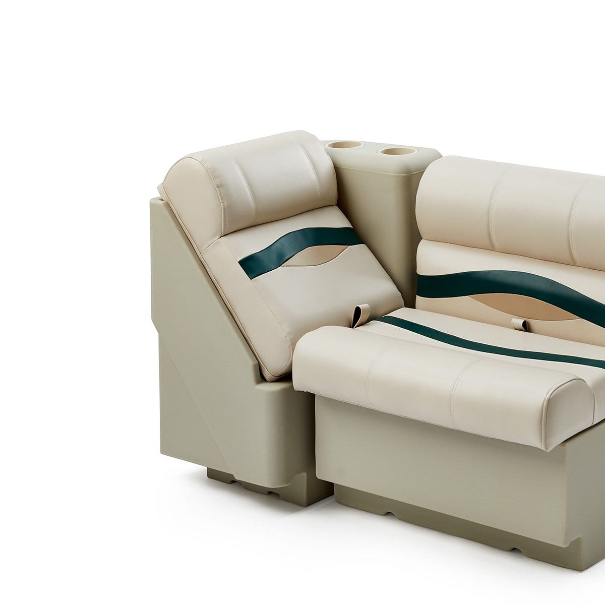 DeckMate Premium Right Lean Back Boat Seat attached #color_ivory, green & tan