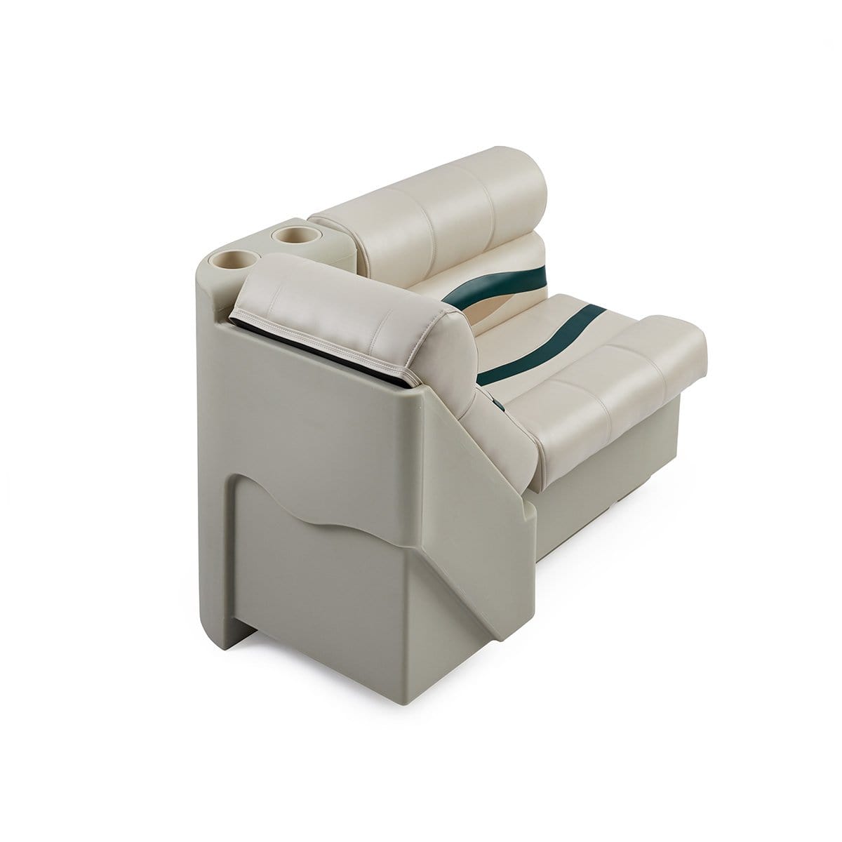 DeckMate Premium Right Lean Back Boat Seat attached rear #color_ivory, green & tan