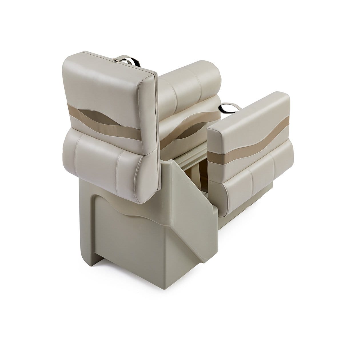 DeckMate Premium Right Lean Back Boat Seat attached open #color_ivory, tan & beige