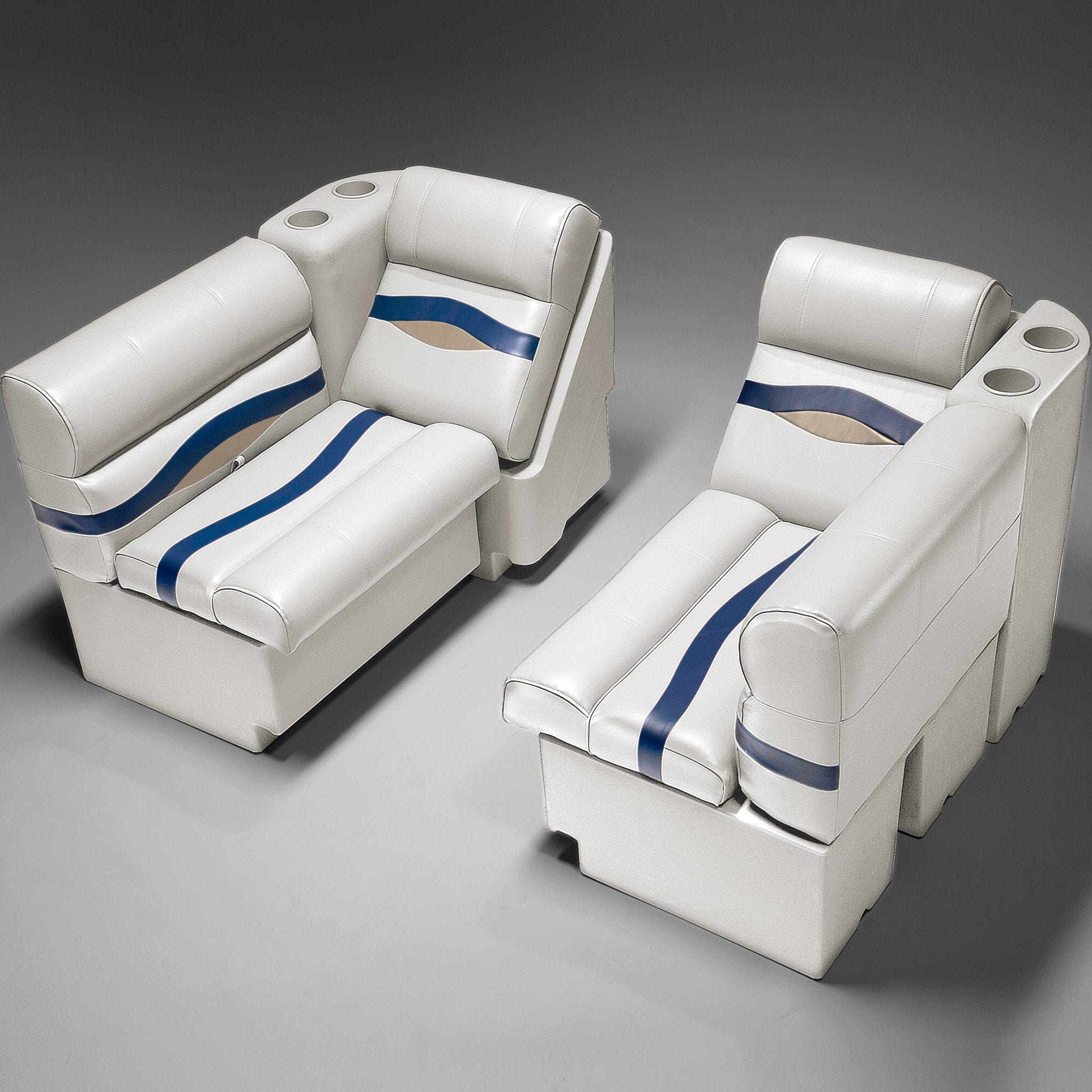 Ivory, Blue & Tan Pontoon Boat Seats