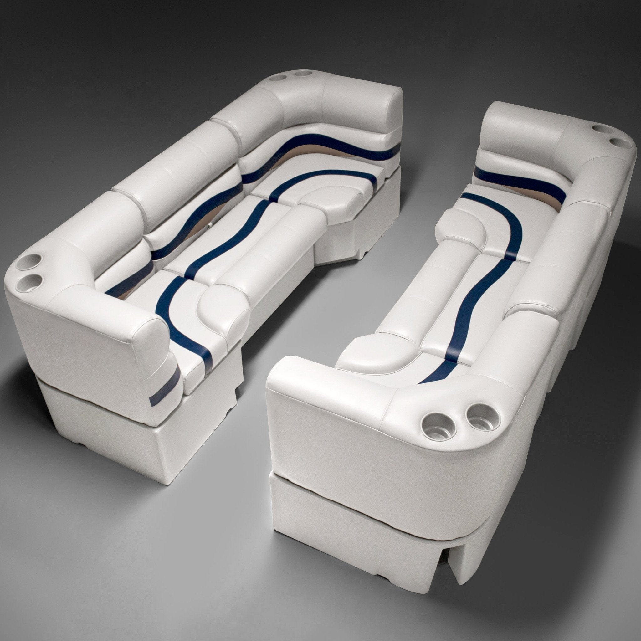 Ivory, Blue & Tan Pontoon Boat Seats