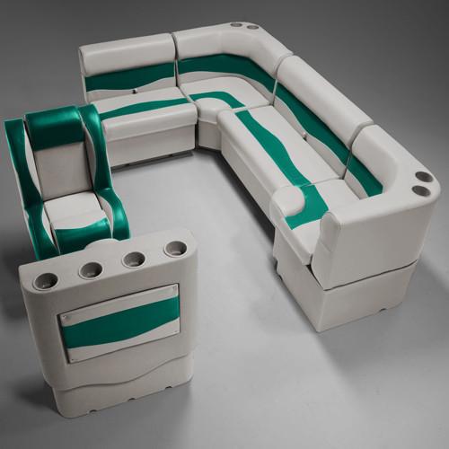 Ivory & Teal Pontoon Boat Seats