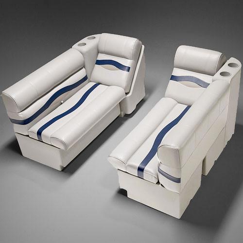 Ivory, Blue & Tan Pontoon Boat Seats