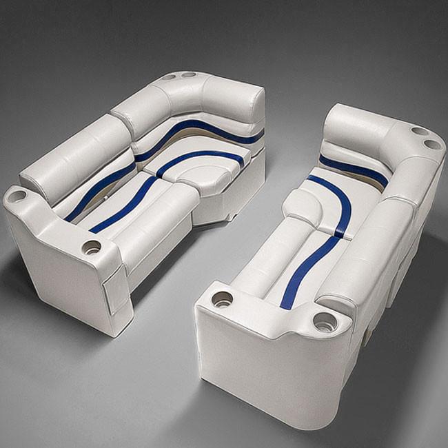 Ivory, Blue & Tan Pontoon Boat Seats