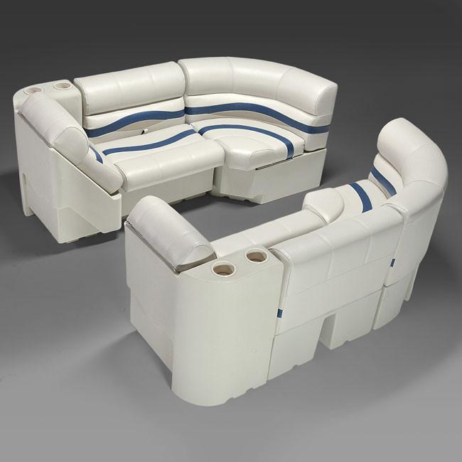 Ivory, Blue & Tan Pontoon Boat Seats