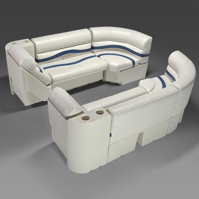 Ivory, Blue & Tan Pontoon Boat Seats