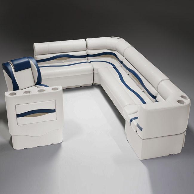 Ivory, Blue & Tan Pontoon Boat Seats