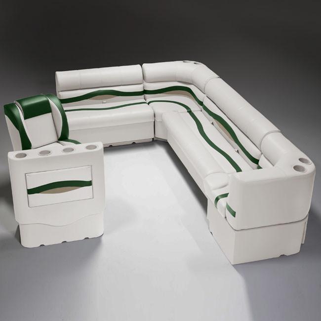 Ivory, Green & Tan Pontoon Boat Seats