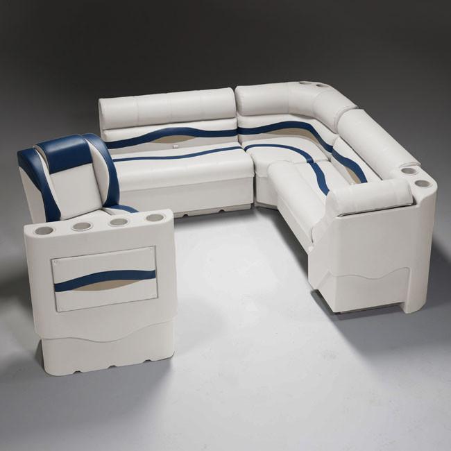 Ivory, Blue & Tan Pontoon Boat Seats