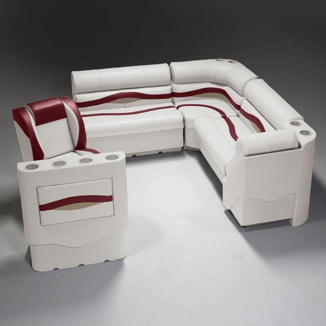 Ivory, Burgundy & Tan Pontoon Boat Seats