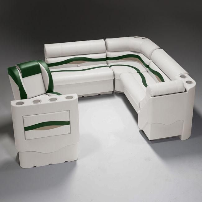 Ivory, Green & Tan Pontoon Boat Seats