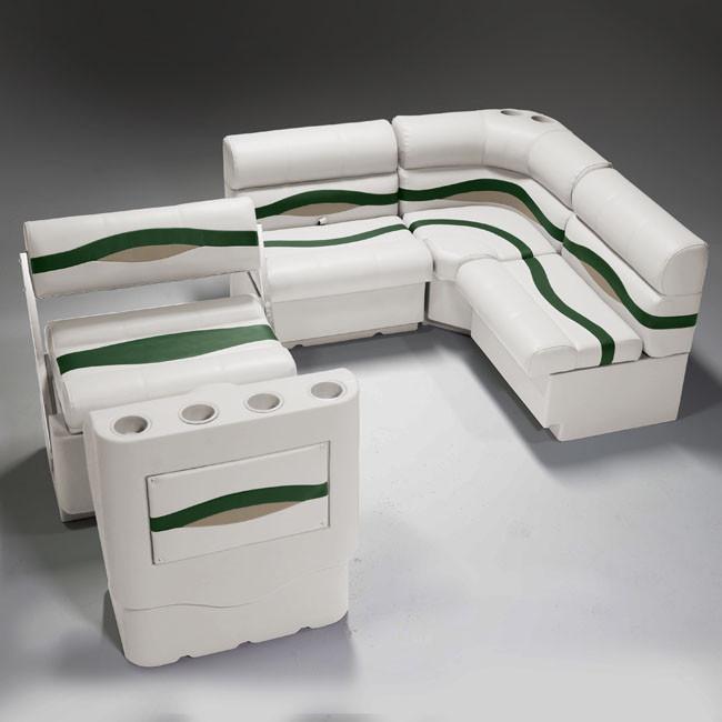 Ivory, Green & Tan Pontoon Boat Seats