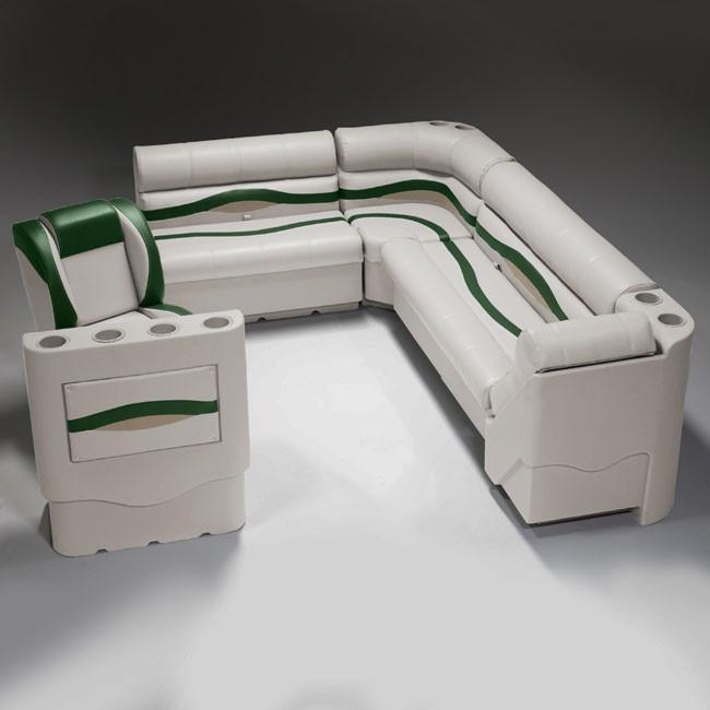 Ivory, Green & Tan Pontoon Boat Seats