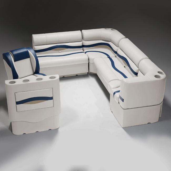 Ivory, Blue & Tan Pontoon Boat Seats