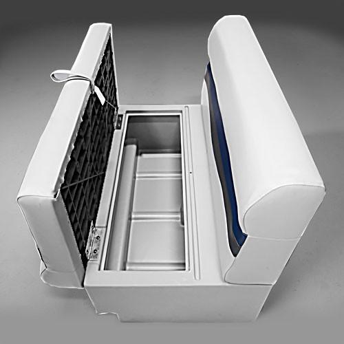 Fully enclosed plastic seat bases provide storage on your pontoon