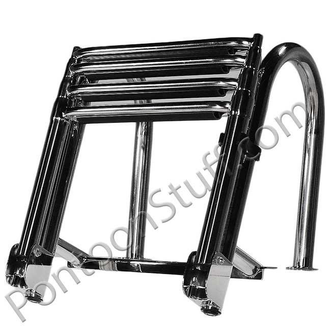 DeckMate Heavy Duty Stern Entry Pontoon Ladder folded for storage